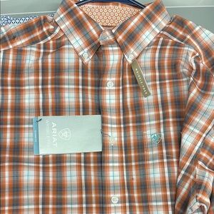 Ariat Men's Vibrant Orange and Blue Plaid Shirt
